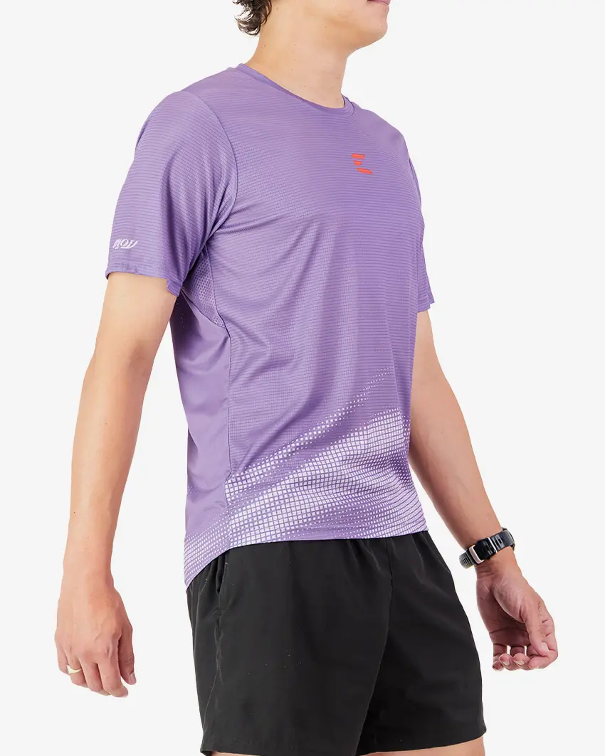 Side view of the Enjoy men's Activ Tee in Purple made by Enjoy.cc