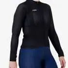 Side view of the Supremium Womens long sleeve cycling jersey in the plain Black by Enjoy.cc