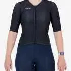 Front view of the Climber Women's cycle jersey in black colour Void design by enjoy.cc