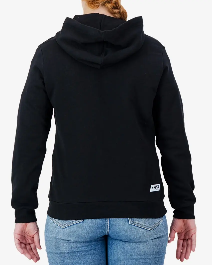 Back view of the Womens fleeced casual hoody in the Black by Enjoy.cc