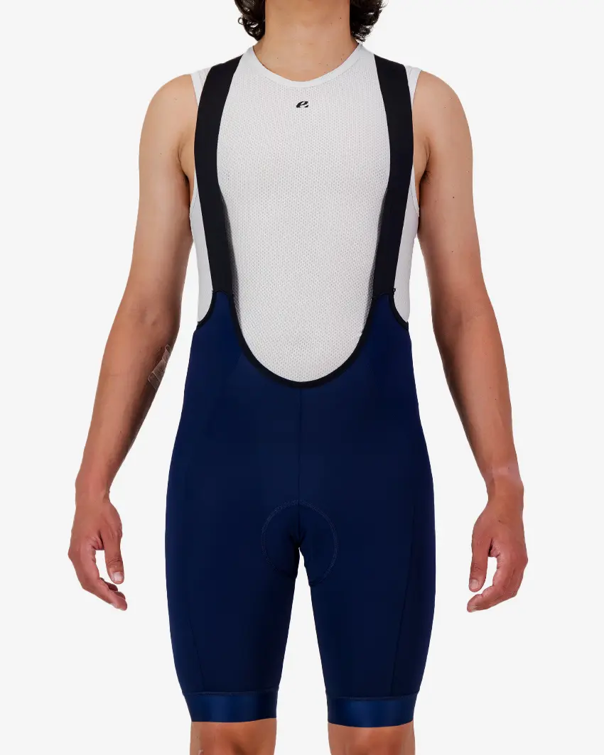 Front view of the Dual Men's bib shorts in navy colour made by enjoy.cc