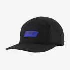 Side view of the unisex U-Flex 5 Panel Ripstop cap in Black with blue branding by Enjoy.cc