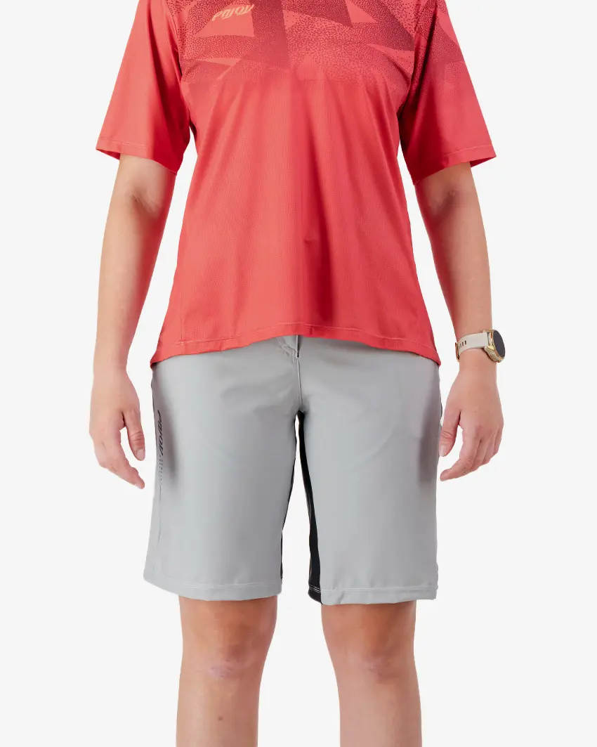 Front view of the Enjoy Women's Aline Trail Shorts in Light Grey made by Enjoy.cc