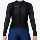 Front view of the Supremium Womens long sleeve cycling jersey in plain Black by Enjoy.cc