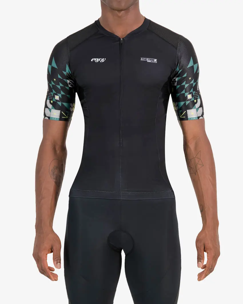 Front of the mens tri top in the Full Monte design. Triathlon clothing made by Enjoy.cc