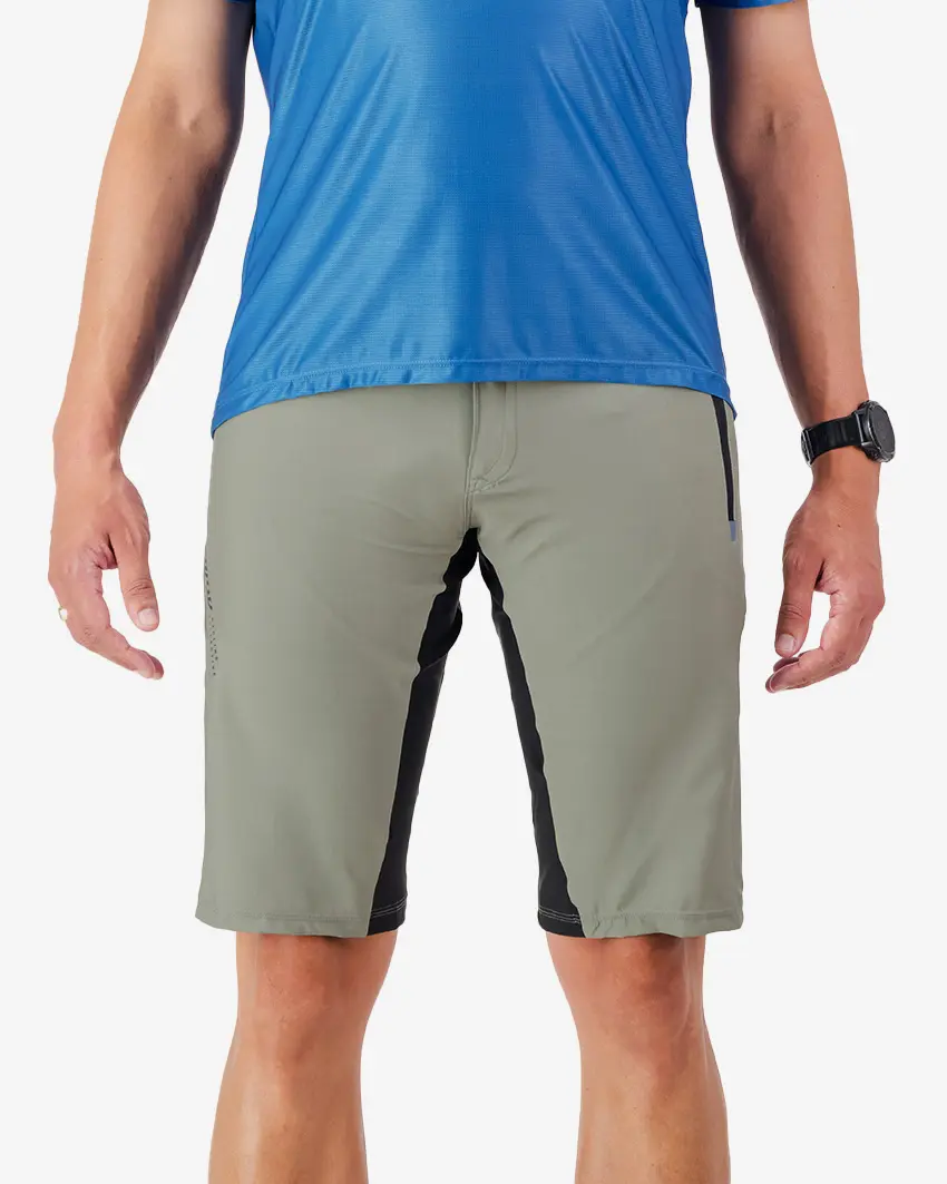 Front view of the Enjoy men's Aline Trail Shorts in Olive made by Enjoy.cc