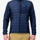 Front view of the men's hybrid lifestyle jacket in navy, made by enjoy.cc