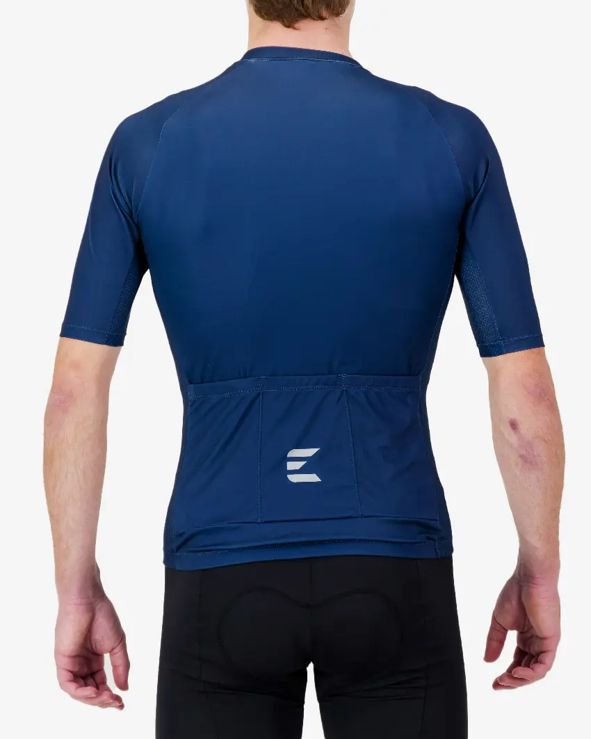 Back view of the Supremium men's cycling jersey in a navy design made by enjoy.cc