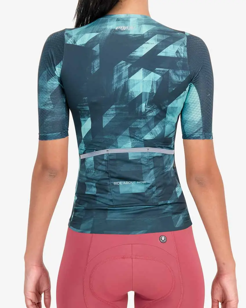Back view of the Enjoy ProXision womens cycling jersey in the Pace mint design from Enjoy.cc