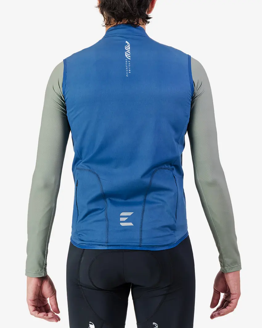 Back view of the Winter Mens cycling gilet jersey in a solid navy colour way by Enjoy.cc