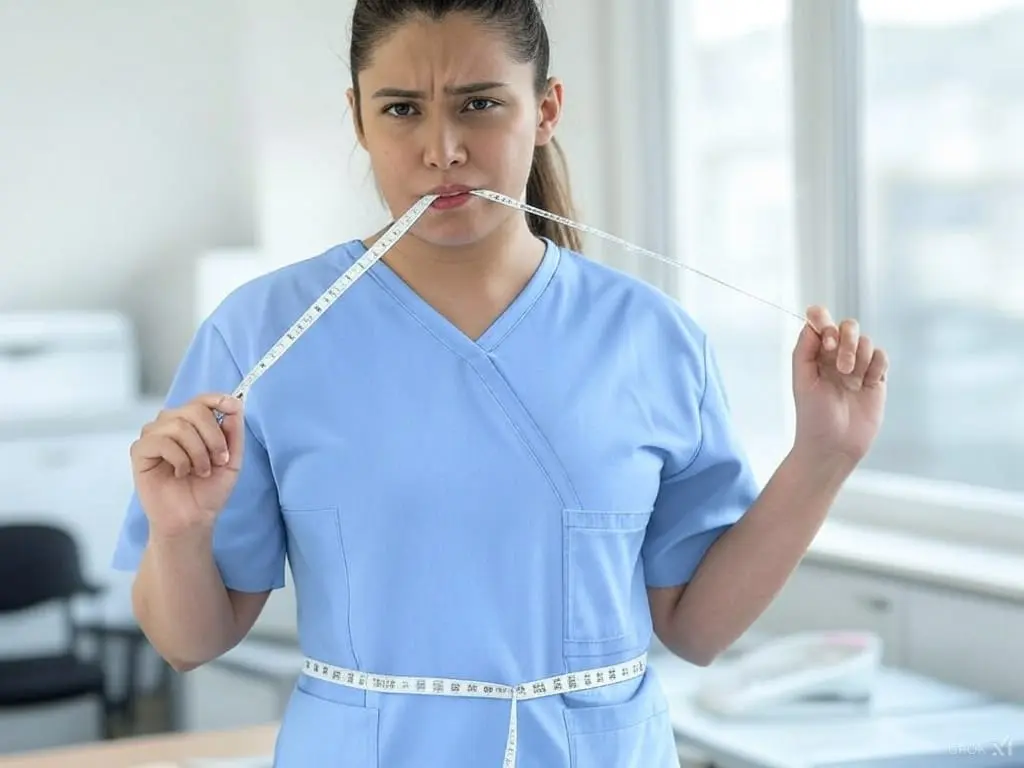 How To Find The Scrubs You Love: Expert Tips For Every Body Type 1 Hospital nurse measuring herself for scrubs fit