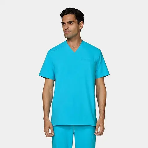 Cureology stasis top c652 in teal — men's scrub top model photo