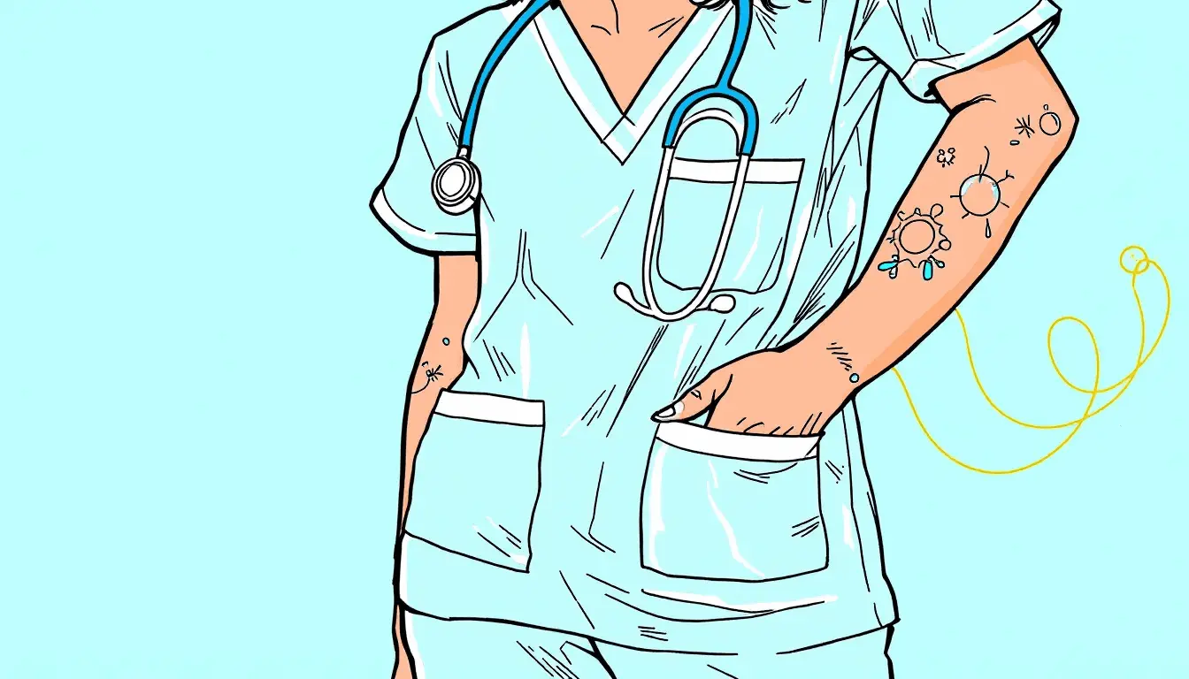 How To Find The Scrubs You Love: Expert Tips For Every Body Type 21 A medical professional in comfortable scrubs, demonstrating a relaxed fit and front pockets.