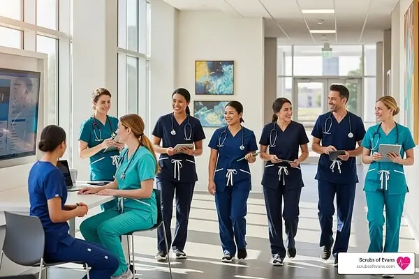 Your Ultimate Guide To Scrubs: From Professionalism To Proper Sizing 1 Happy nurses in scrubs from scrubs of evans
