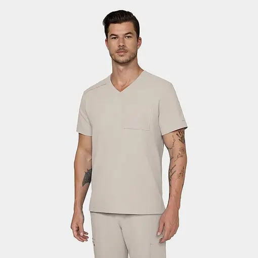 Cureology arthro top c650 in khaki — men's v-neck scrub top model photo
