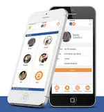 Two smartphones displaying the mobile app interface for pet medical records and management.