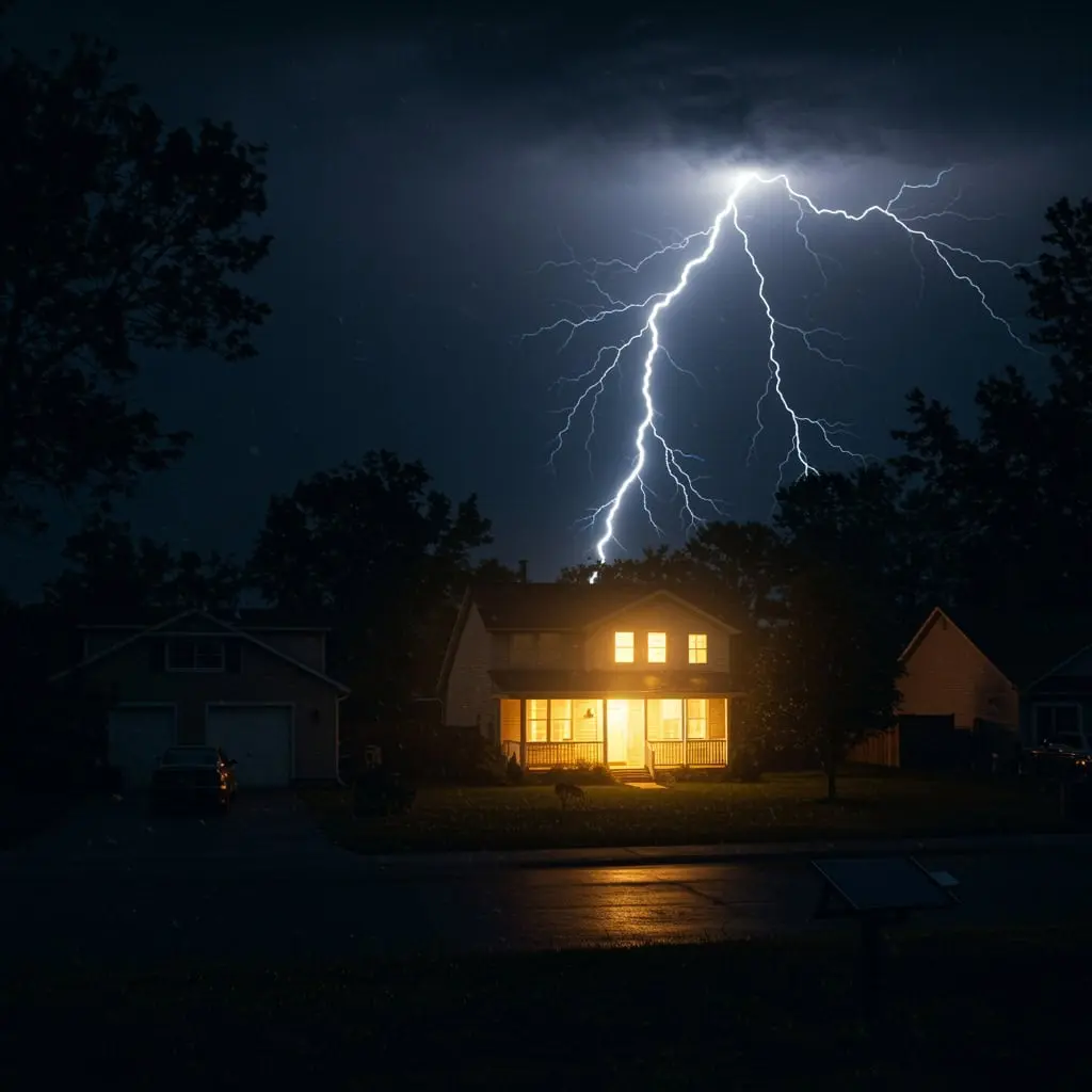 Lighting above home at night