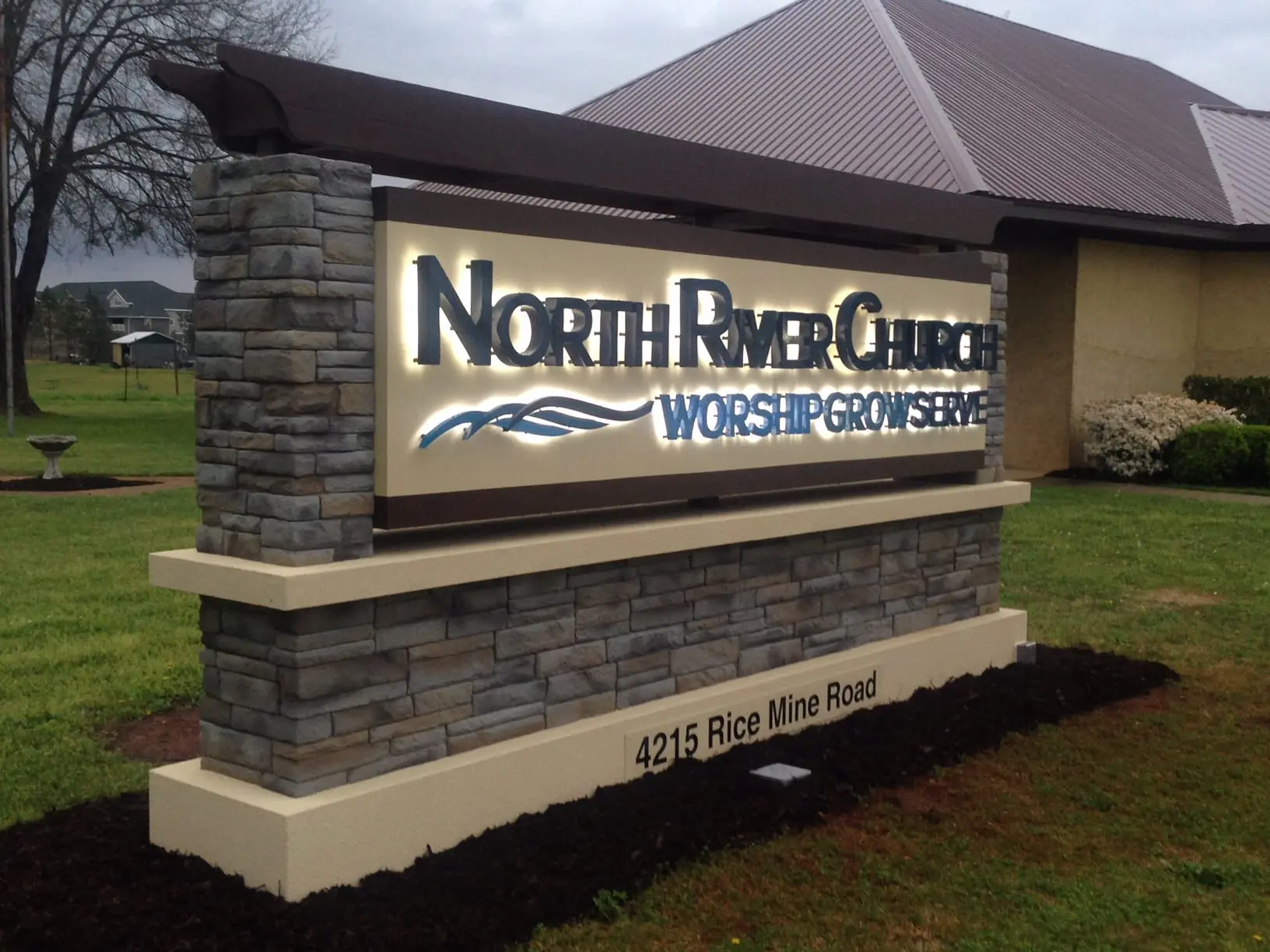 North River Church, halo back lighted letters