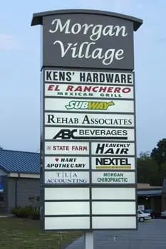 Morgan Village sign at night