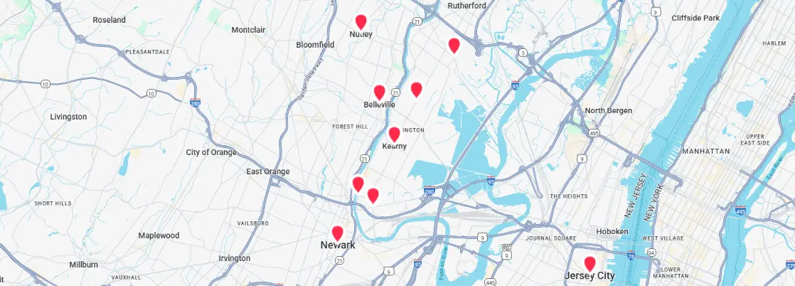 Northern New Jersey map highlighting Platinum Mobile Force Kearny NJ service area