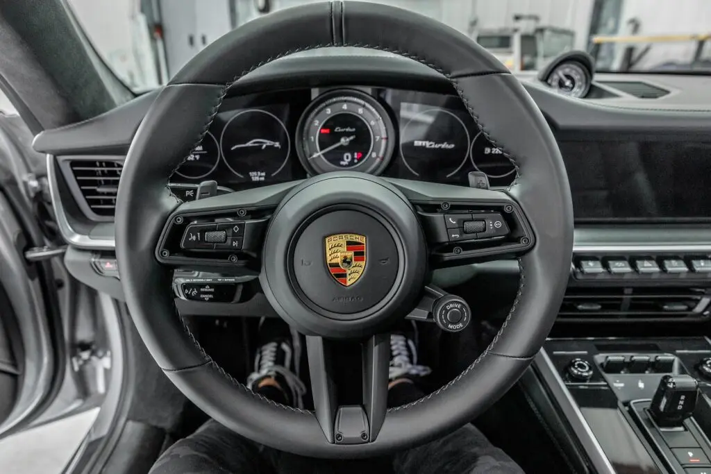Porsche 911 Turbo steering wheel and speedometer.