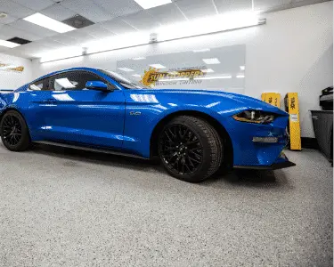 paint protection on a blue sports car