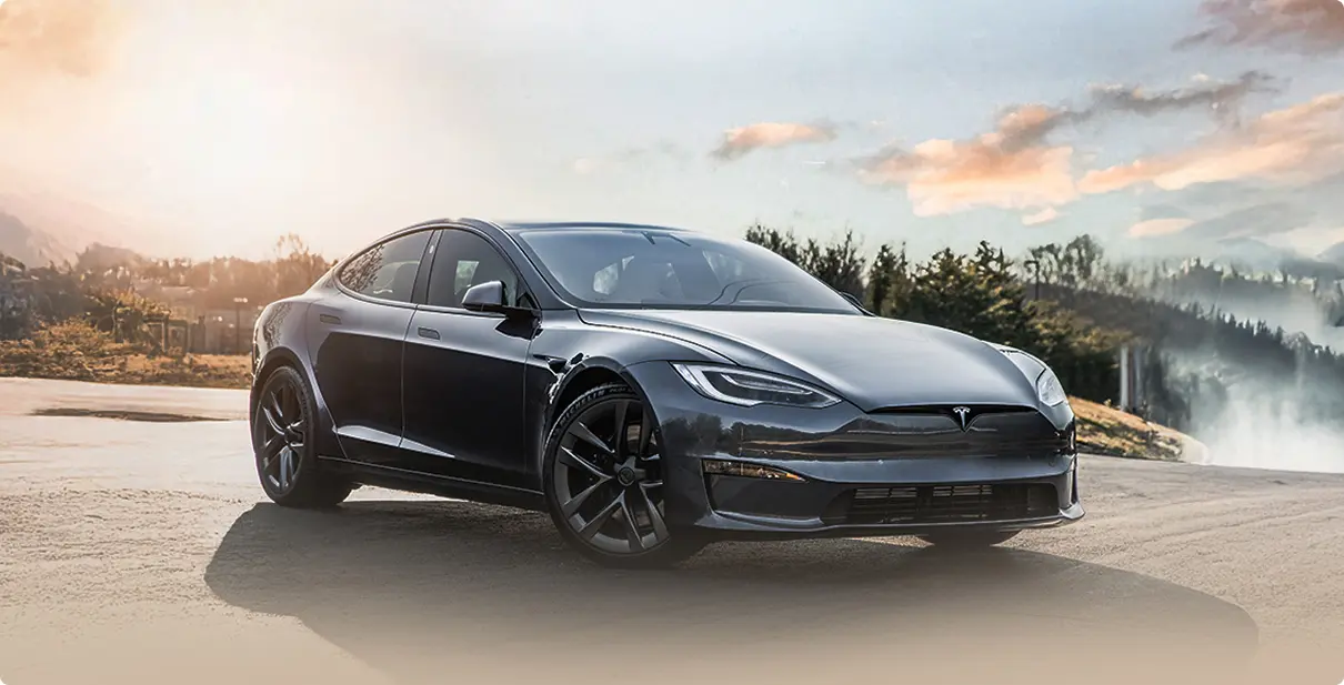 Black Tesla protected by Sun Stoppers