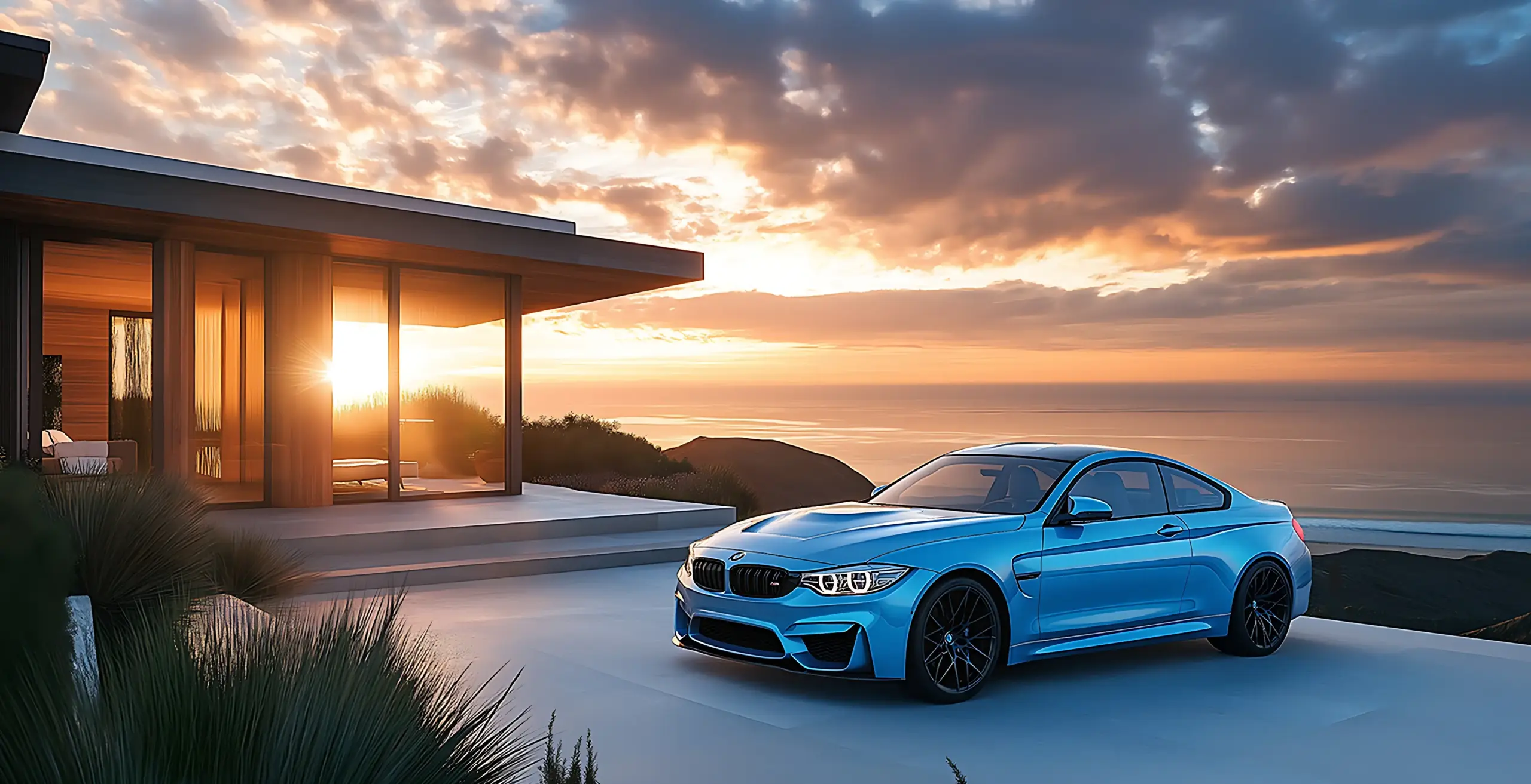 Blue performance vehicle protected by Sun Stoppers