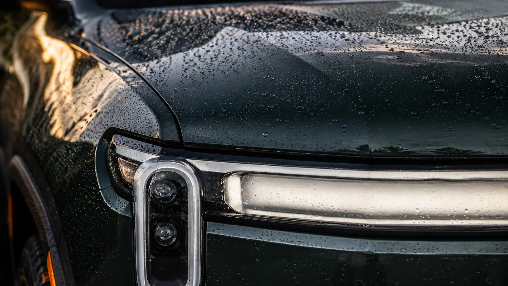 Water beading on a ceramic-coated vehicle showing hydrophobic performance