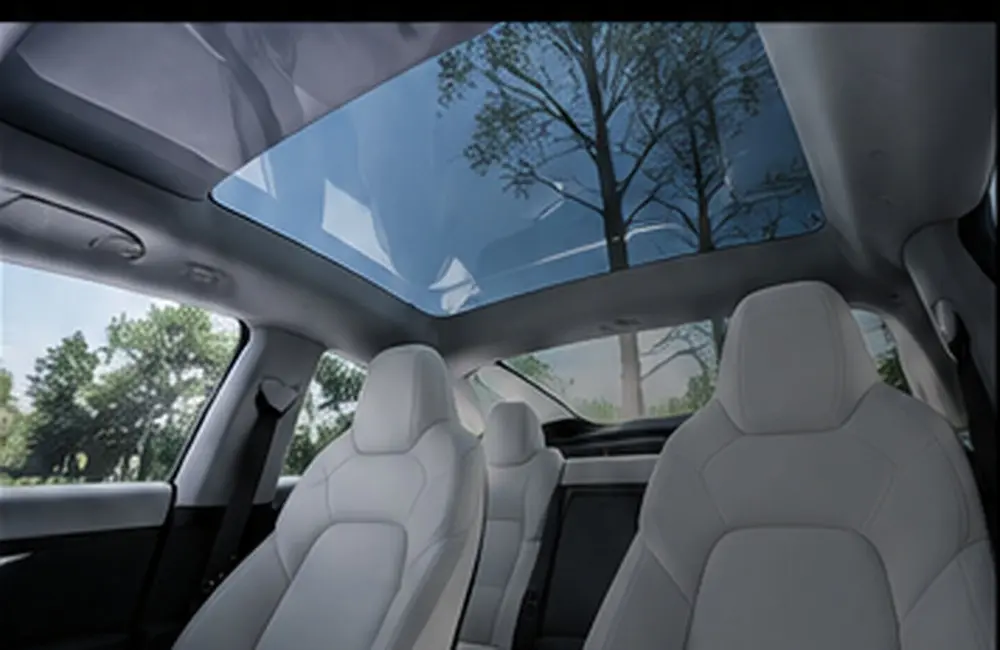 Tesla panoramic glass roof with ceramic window tint