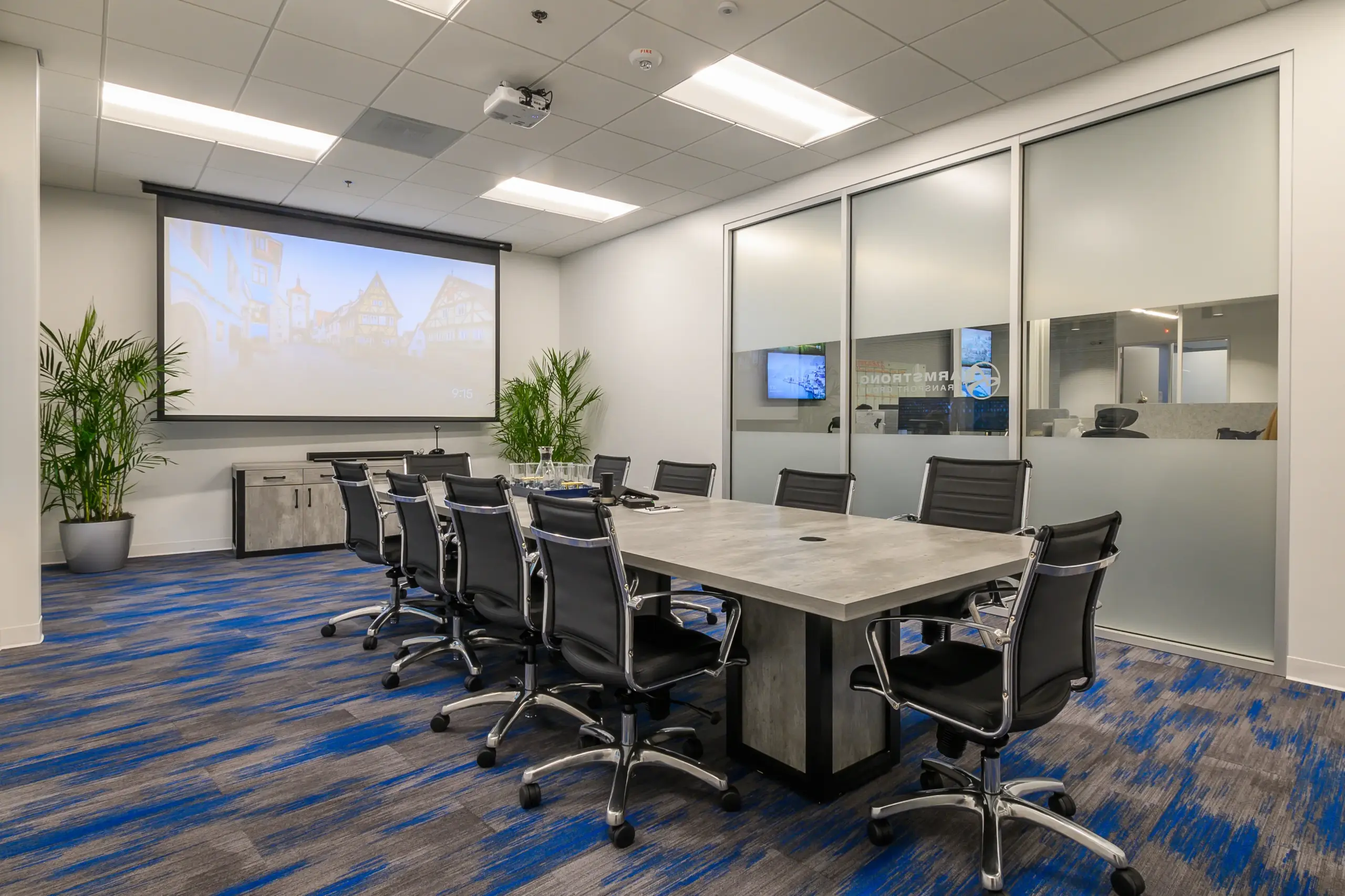 Frosted privacy film on office conference room glass