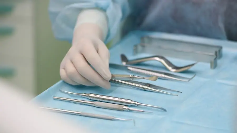 dentist with instruments table