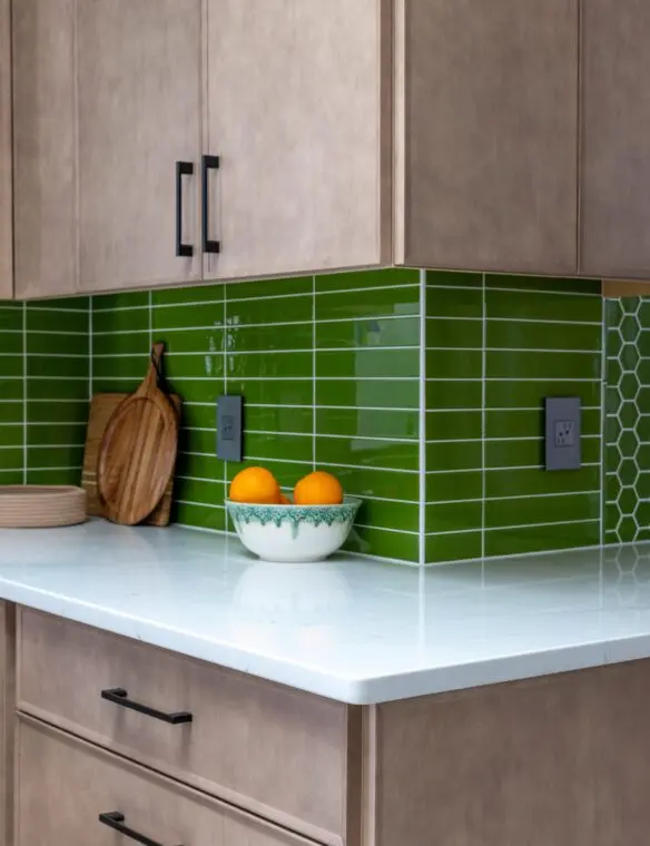 Glass 2x12 Backsplash Mid Century Kitchen Design