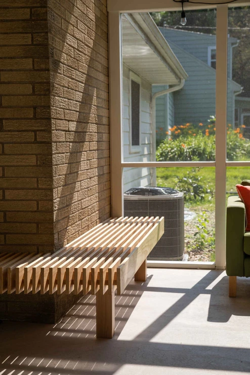 Screen Porch Madison WI Custom Stained Bench