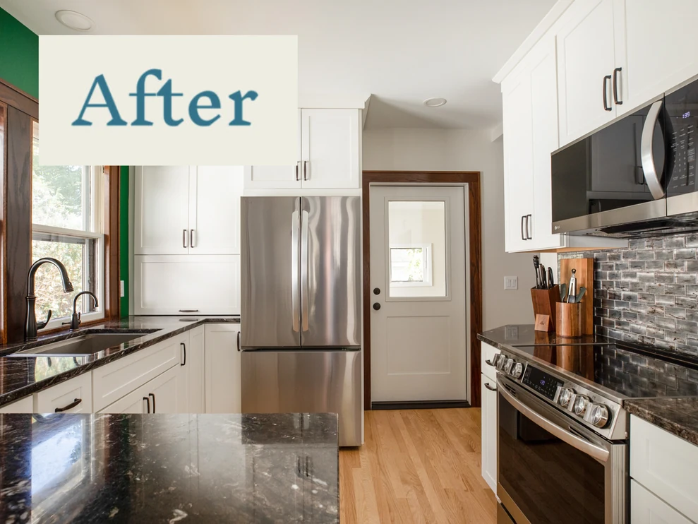 After remodeling, emphasizing upgraded features and a fresh aesthetic in the after image.
