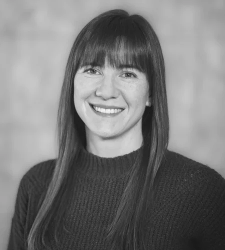 A black and white portrait of Tasha Frie