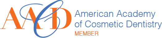 American Academy of Cosmetic Dentistry logo, featuring the acronym in orange and blue text with "Member" underneath