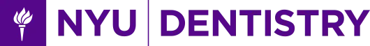 NYU Dentistry logo, featuring a purple torch icon and bold purple text