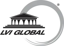 LVI Global logo, featuring a black stylized building with arches and bold text, surrounded by a gray circular swoosh