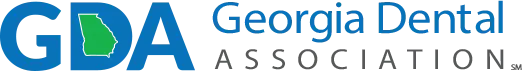 Georgia Dental Association logo, featuring bold blue letters with a green Georgia state outline and text to the right