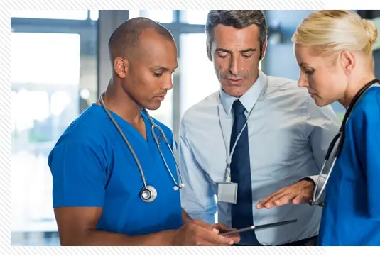 doctor discussing tablet