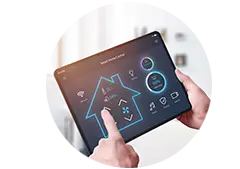 Hands holding a smart home device
