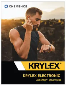 Krylex Electronic Assembly Catalog Image of man using earbuds and checking his watch
