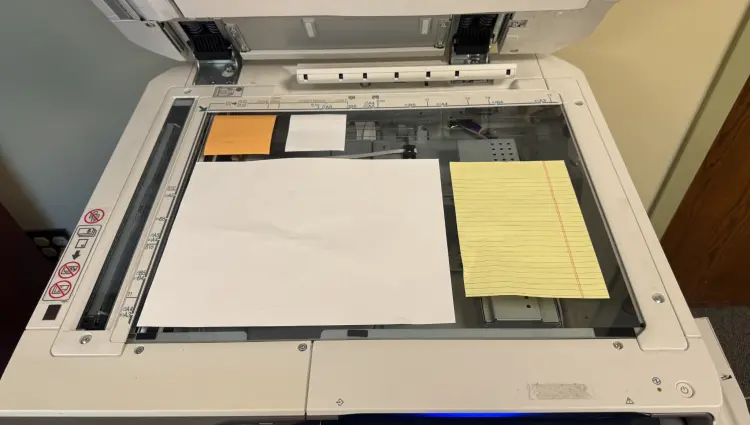 Multi-Crop Scanning on Sharp Copier Multiple small documents placed on Sharp copier glass for Multi-Crop scanning
