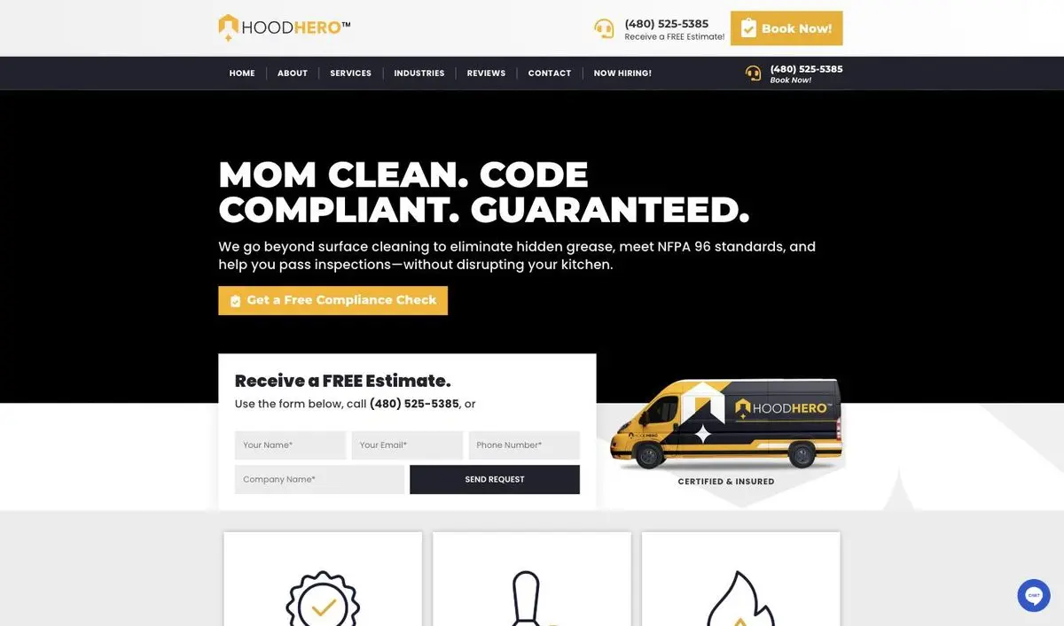 Hood Hero website homepage, built and managed by ajile MEDIA