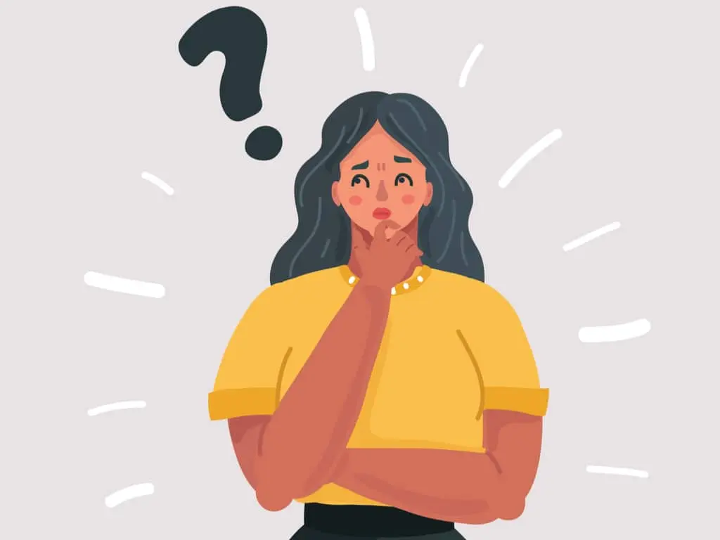 Cartoon woman with a question mark above her head, looking confused