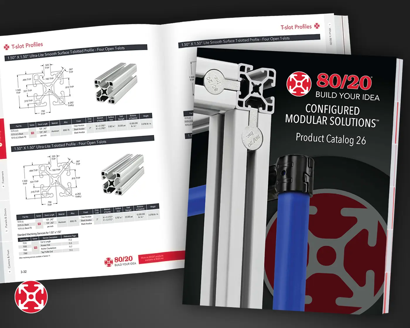 Cover of 80/20 Product Catalog 26 featuring aluminum T-slot profiles and modular components.