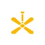 Simple yellow icon of a ceiling fan viewed from below, showing four blades around a central light.