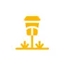 Simple yellow icon of an outdoor pathway light fixture with small plants or grass at its base.