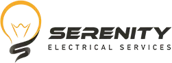 Serenity Electrical Services horizontal logo featuring the yellow lightbulb icon beside the company wordmark.